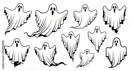 Obraz na plátne Black and white ghost illustrations.