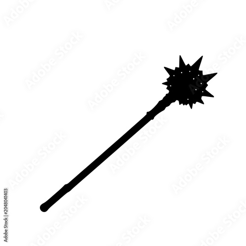 Obraz na płótnie Medieval morning star mace set with solid black silhouette featuring spiked ball