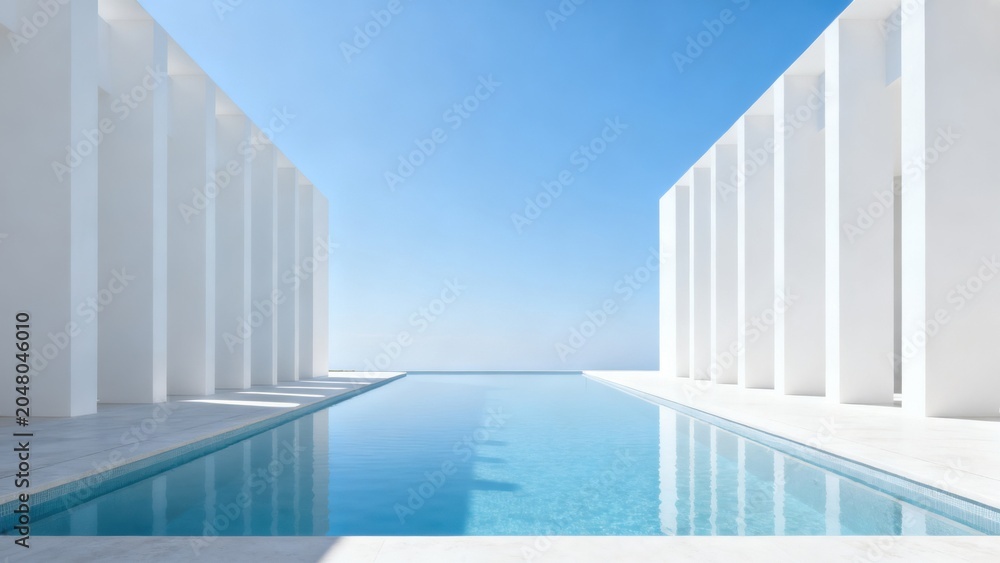 Obraz premium Modern white architecture with infinity pool