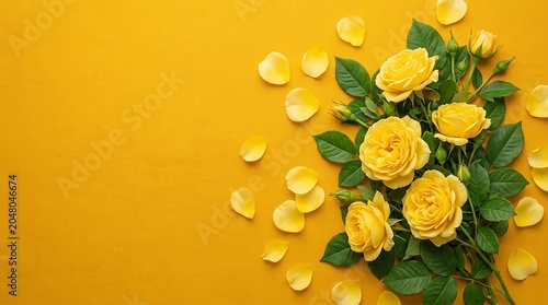 Elegant yellow rose floral flat lay design