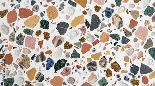 Full frame background of modern terrazzo texture with colorful marble chips