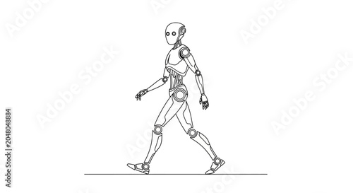 Schilderij op canvas Robot walking animation line drawing