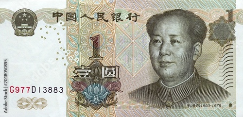 Obraz na płótnie Close Up Portrait and Denomination Detail of Chinese One Yuan Banknote