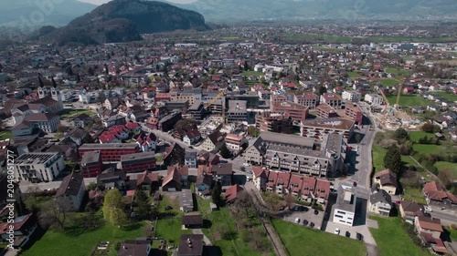 Aerial Panorama of Götzis Town with Alpine Landscape in Vorarlberg Austria