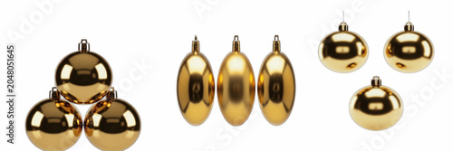 Foto Isolated set of three shiny golden brass sinkers drop fishing weights on white b