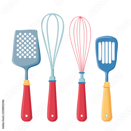 Collection of kitchen utensils including spatulas and whisks