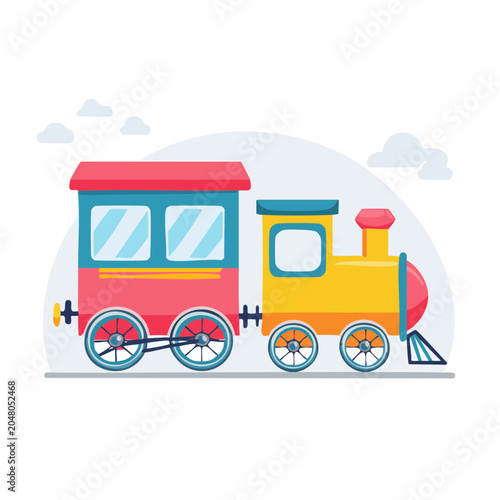 Colorful toy train illustration with clouds