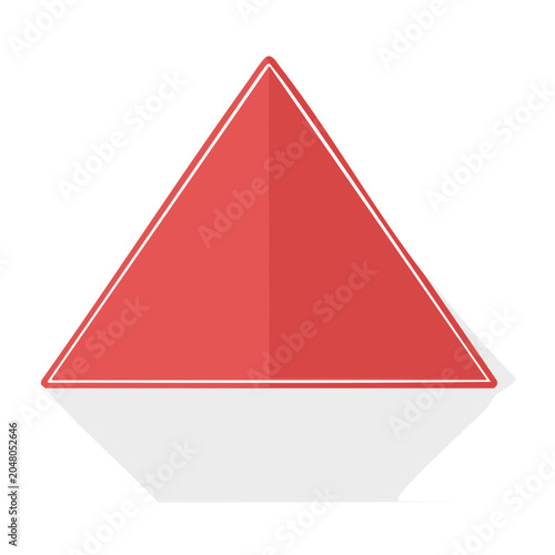 Red triangle with white border and shadow on white background