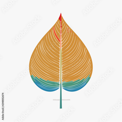 Stylized leaf illustration with orange, blue, and red colors
