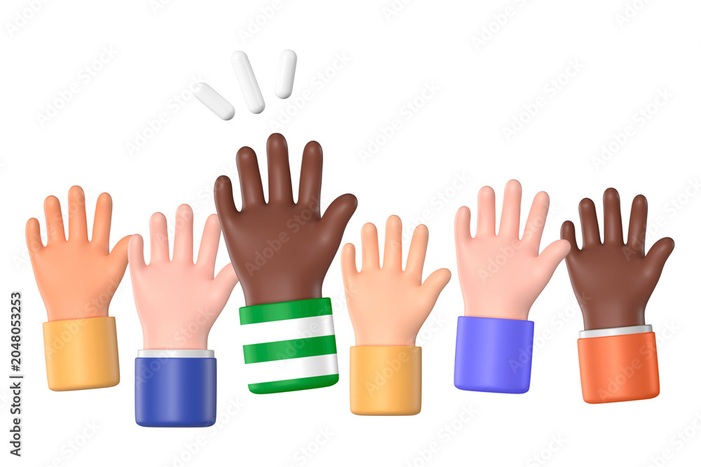 Obraz premium 3D human rights png raised hands collage element, transparent background