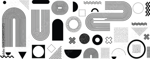 Minimalist Memphis Clipart | Modern Arch and Circle Silhouette Graphics. Mid Century Contemporary Elements PNG | Trendy Linear Pattern Graphic Set