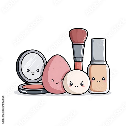 Cute cartoon illustration of a smiling face with accessories and devices.
