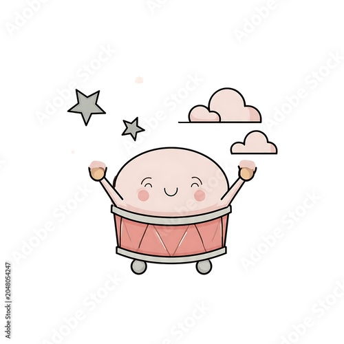 Cute cartoon teapot with smiling face and stars in vector style.