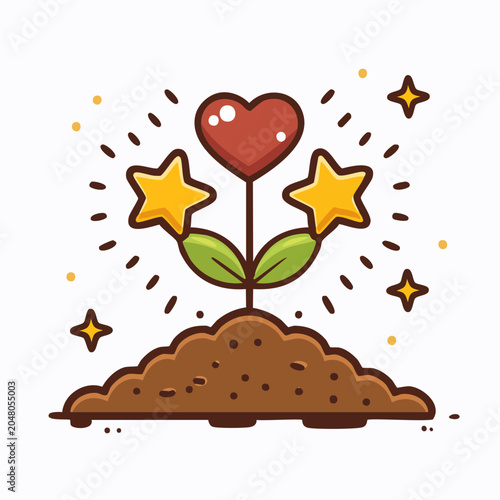 Heart and Stars Growing from Soil Icon