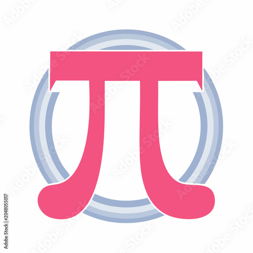 Pink Pi symbol with blue concentric circles on white background