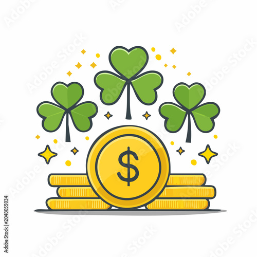 Shamrock and Gold Coins with Dollar Sign