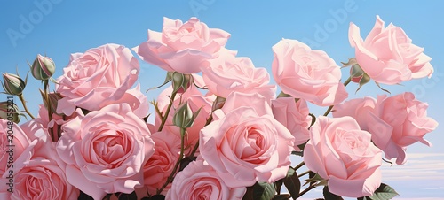 A large number of pink roses. Generative AI