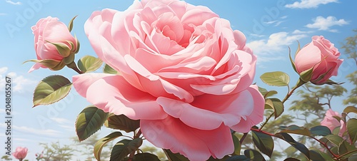 A large number of pink roses. Generative AI