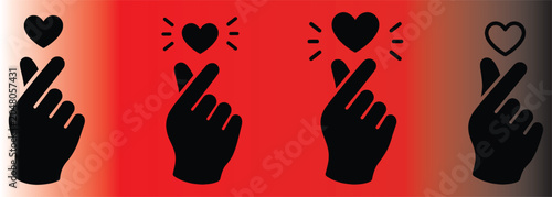 Korean Finger Heart Vector Icon Set: K-Pop Hand Sign Graphics. Mini Heart Hand Sign Icons: Cute Asian Pop Culture Symbols for UI Design