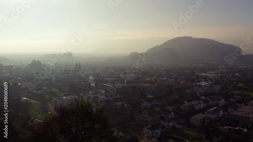 Panoramic Aerial View of Götzis and the Kummenberg in Morning Haze