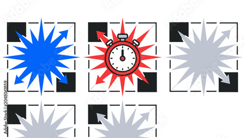 Stopwatch Icon Set with Starburst Backgrounds