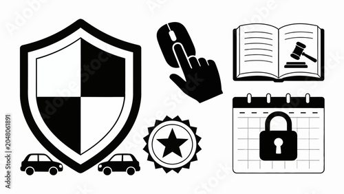 Minimalist Legal and Insurance Icon Set Vector