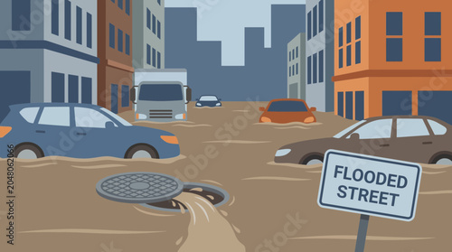 Konstfotografi Urban Flooding From Overwhelmed Stormwater Drainage System