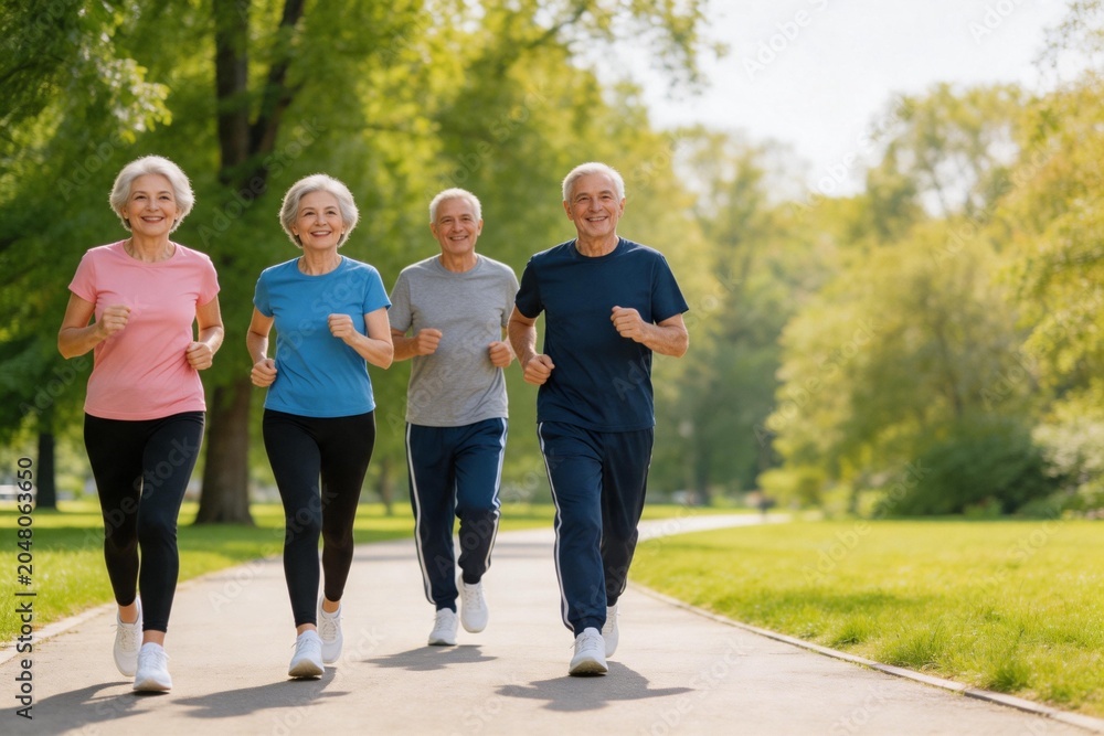 Fototapeta premium Elderly people jogging in park