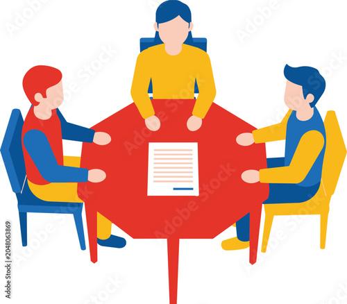 Business Team Meeting Around Conference Table Collaboration Illustration