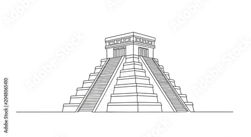 Photos Mayan Pyramid Line Art - Ancient Structure Illustration