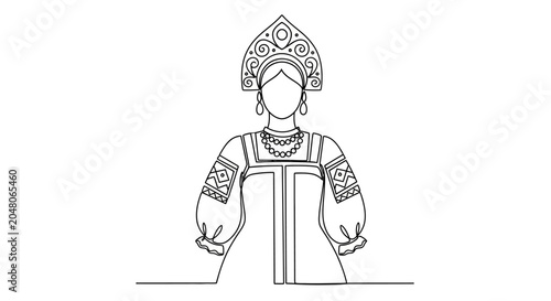 Foto Russian Woman Traditional Costume Kokoshnik Drawing