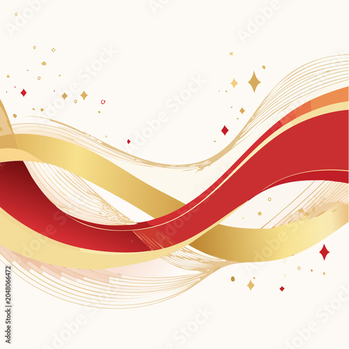 Abstract Red and Gold Waves with Confetti