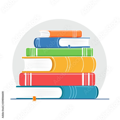 Stack of colorful books in flat design style