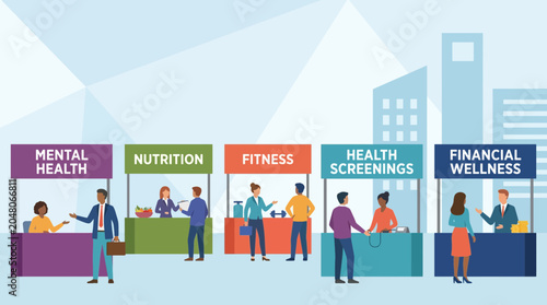Obraz na plátně Corporate Health Fair with Multiple Wellness Vendor Booths