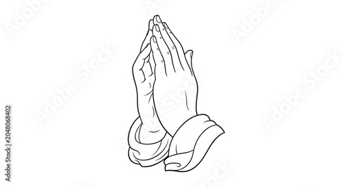 Schilderij op canvas Praying Hands Line Art Illustration - Faith and Hope Symbol