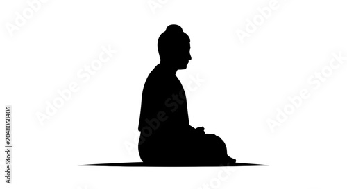 Schilderij op canvas Silhouette of Buddha meditating, seated in lotus pose, spiritual enlightenment