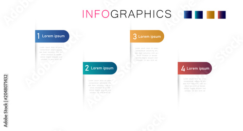 Billede på lærred 4 steps business infographic template with vertical gradient banners, minimalist staggered process timeline layout vector