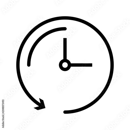 Simple clock with circular arrow outline icon representing refresh, history, recurring schedule, update, time tracking, synchronization, and workflow management. Ideal for web, mobile, dashboard, and 