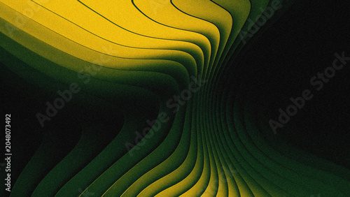 Foto Abstract 3D Layered Wave Background with Green and Yellow Grainy Gradient