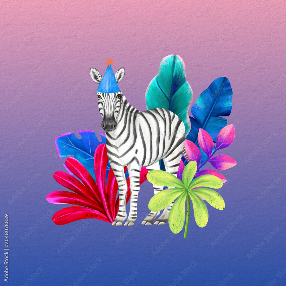 Obraz premium Cute zebra background, colorful gradient design
