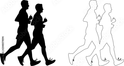 Three people jogging together outdoors
