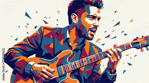 Photography Man Playing Electric Guitar Closeup Portrait.