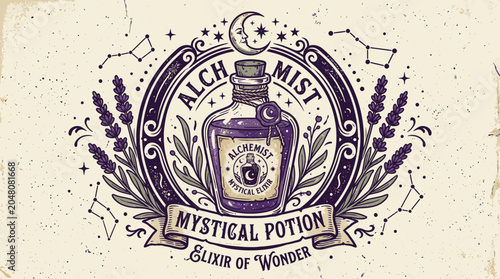 Canvastavla Mystical potion illustration featuring bottle and astronomical elements