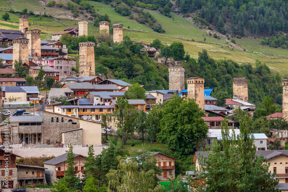 Fototapeta premium Western Asia, South Caucasus, Republic of Georgia, Samegrelo-Zemo, Svaneti. Ushguli. Area was recognized UNESCO World Heritage Site in 1996.