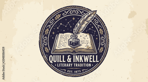 Quadro su tela Vintage illustration of quill inkwell and book