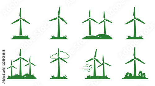 Cuadro en lienzo Green wind turbine landscape and nature icons.