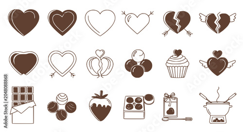 Chocolate Heart Collection: Love, Valentine's Day, Sweets, Desserts, and Treats Icons