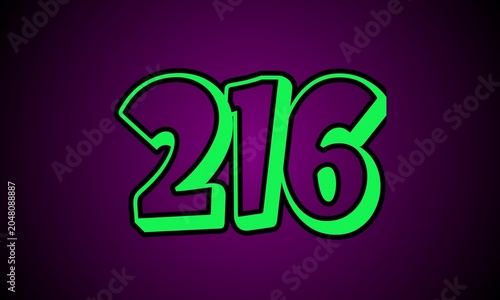 Photography Boldly designed '216' in electrifying green against a mysterious purple, symboli