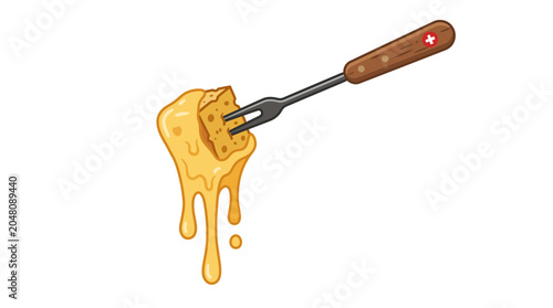 Delicious Swiss cheese fondue with a piece of bread on a fork.