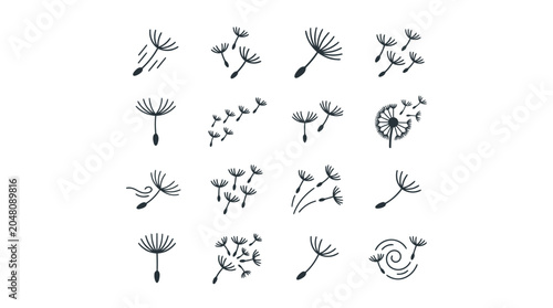 Canvastavla Black dandelion seed silhouettes and blowing puffball elements.